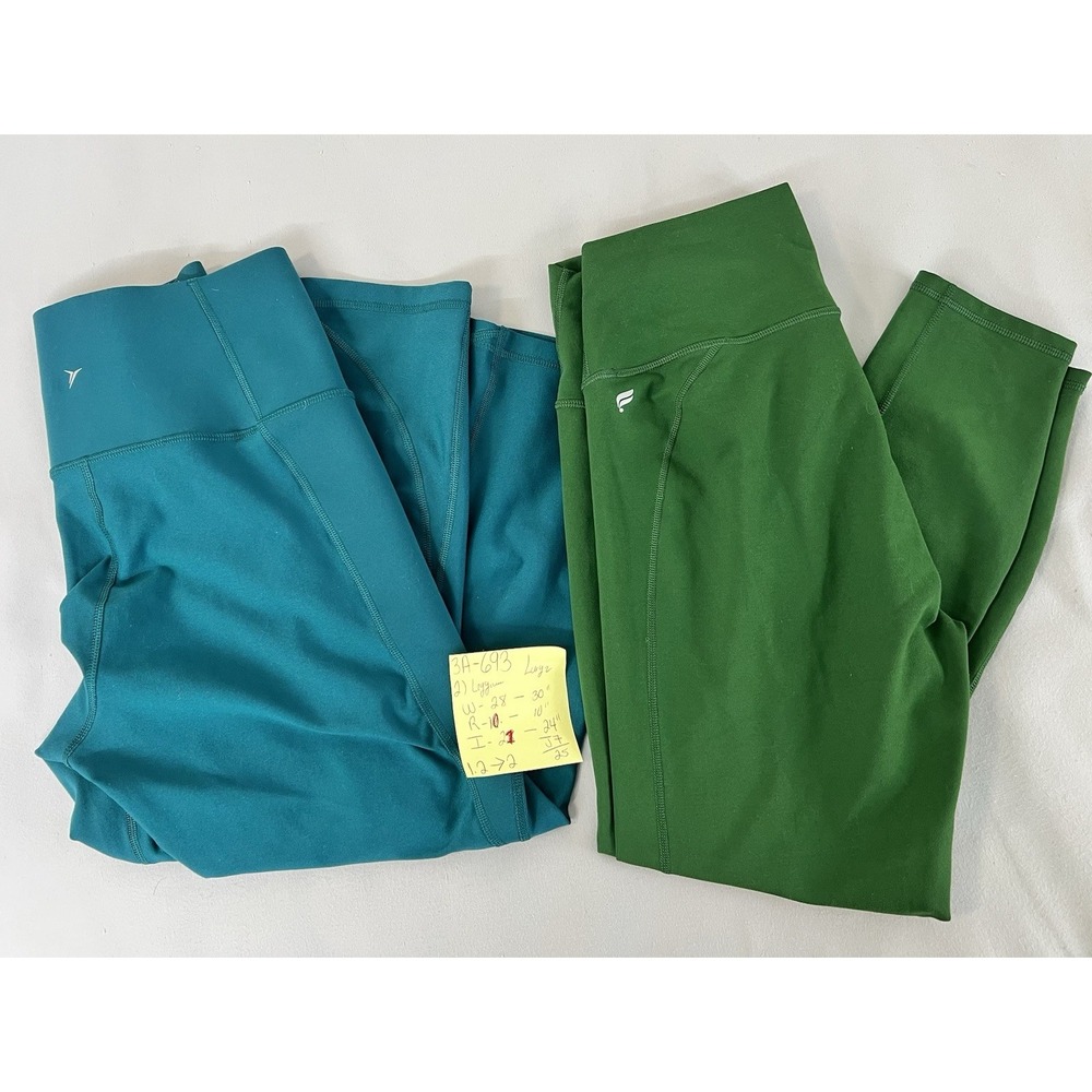 Lot Of 2 Old Navy Fabletics Leggings Size Large Green Blue Gym Womens - Picture 14 of 14